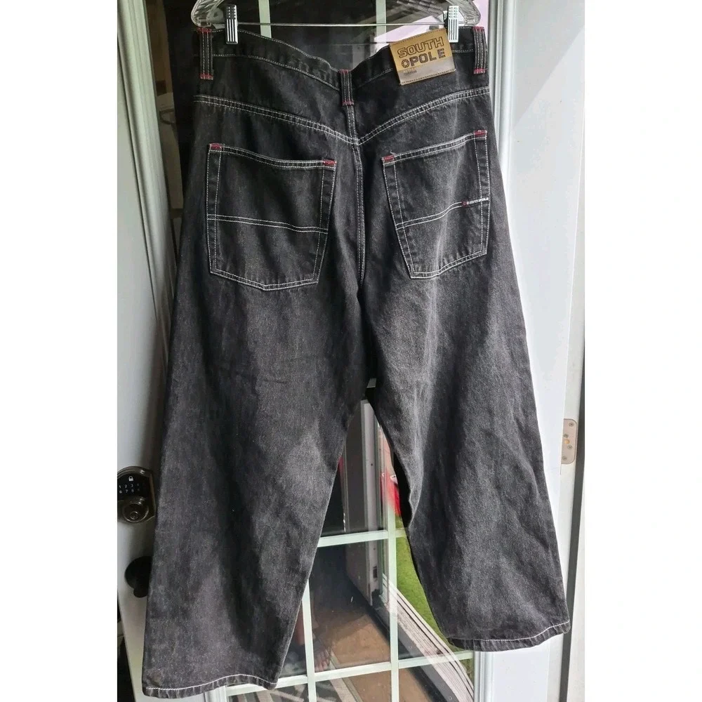 VTG Southpole Authentic Collection Baggy Jeans Mens 38 Black Contrast Stitch Y2K